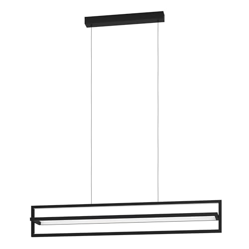EGLO LED hanglamp Siberia, pendellamp eettafel met afstandsbediening en timer, lamp hangend voor woonkamer en eetkamer, eettafellamp dimmbaar van zwart metaal en wit kunststof, warm - koud wit
