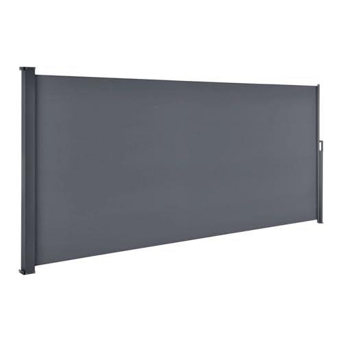 Juskys® Seitenmarkise Dubai 500 x 180 cm ausziehbar Blickdicht, Sichtschutz für Balkon & Terrasse, Seitenrollo Wandhalterung - anthrazit