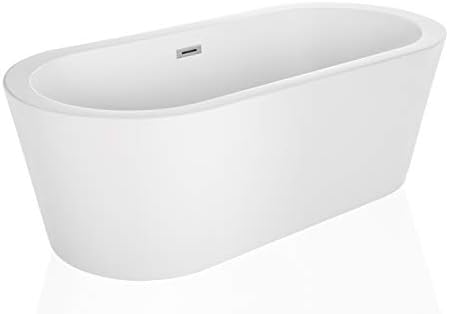 Empava 59" Acrylic Freestanding Bathtub Contemporary Soaking Tub with Brushed Nickel Overflow and Drain BTA1516, B-0016, White