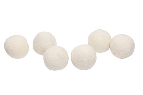 De Kulture Hand Made Pure New Zealand Wool Dryer Balls (3x3 DH/Set of 6) Laundry, Fabric Softener, Reusable, Shorten Drying Time, Reduces Wrinkles(White)