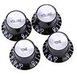 Musiclily Pro Imperial Inch Size Top Hat Bell Reflector 2 Volume 2 Tone Knobs Set for USA Les Paul SG Electric Guitar, Black with Silver Top