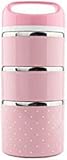 OSPARD Stackable Bento Box Leakproof Lunch Box for Kids School and Adult 43 Ounces (Pink, 3 Layer)