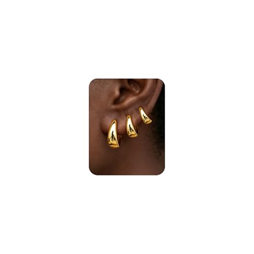 3Pairs Gold Hoop Earrings Set for Women Trendy Chunky Huggie Dainty Earring Jewelry for Women Teens