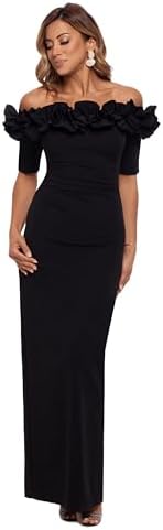xscape black mermaid dress Xscape Women's Ruffle Off-the-Shoulder Gown, Black, 14