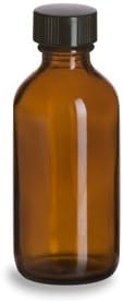 Boston Amber Round Glass Bottle with Cap, 2 oz Capacity Pack of 24