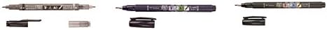 Tombow Fudenosuke Brush Pen Value Pack with 3 Pens: Fine Tip Black, Broad Tip Black, Dual Fine Tip Black and Grey