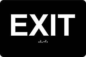 ADA Exit Sign, 6"x4", Braille Grade II + 3M Double Sided Tape (Black)