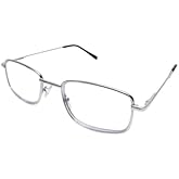 Calabria R754 Rectangular Metal Reading Glasses +0.75 Shiny Silver Men Designer Retro Thin Readers Trendy Stylish Eyeglasses