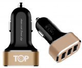 TopG Smart Mini XS 5.1 AMP 3-Port Rapid USB Car Charger for Apple and Android Devices (High Output) - Gold