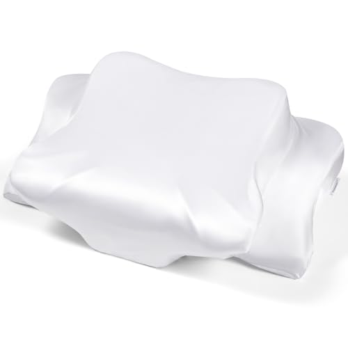 Zelimun Satin Memory Foam Pillowcases, for Neck Pillows, 63 x 38 x 14 cm, Silky Smooth Pillow Case with Zip, White