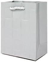 Singular Metallizing Paper Square Embossed Vertical Paper, Shopping, Retail Bag With Rope Handle, 4.7" L x 5.9'' W x 2.7" H, Silver, Set of 12