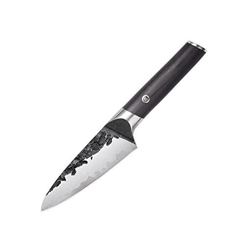 MITSUMOTO SAKARI Professional Hand Forged Kitchen Knives, Small Fruit Vegetables Knives, 11 cm Japanese Stainless Steel Knives with High Carbon (Pakkawood Handle and Gift Box)