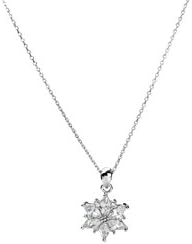 MoonlightCity Silver Snowflake Diamond 1mm Twisted Curb Chain Pendant Necklace White
