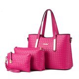 Women Pu Leather Weave Handbag Purse Bag Set 3 Pieces Tote Bag Set Shoulder Bags Big Capacity SILI