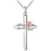 VONALA Cross Necklace for Women 925 Sterling Silver Infinity Rose Cross Pendant Christian Faith Jewelry Gifts for Women