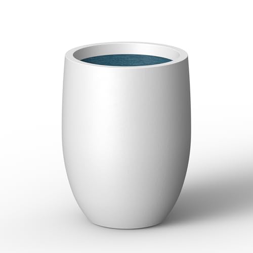 Kante 11.8 Inch Tall Concrete Planter, Large Indoor Outdoor Plant Pot with Drainage, Smooth White Finish with Aqua Blue Interior, Ideal for Porch, Home, Garden, Patio