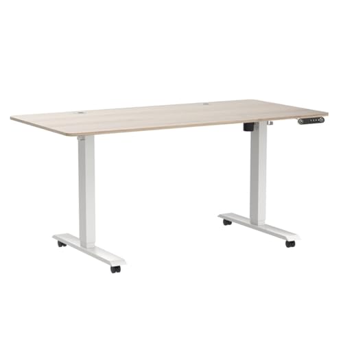 Electric Standing Desk 55 x 24In with Charging Station, Adjustable Height Desk with Oversized Mouse Pad, 2 USB Ports & 3 Power Outlets, 4 Caster, 4 Preset Heights, 27''-45'' Lifting Range