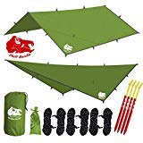 Chill Gorilla 12x12 Hammock Rain Fly Camping Tarp. Ripstop Nylon. 203" Centerline. Stakes, Ropes & Tensioners Included. Camping Gear & Accessories. Perfect Hammock Tent. Green