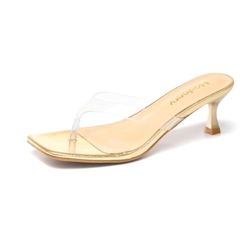 Hodeery Women's Clear Strap Kitten Heel Sandals