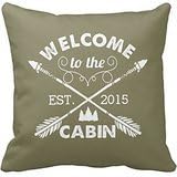 Welcome To The Cabin Rustic Olive White Throw Pillow Case