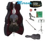 Merano 4/4 Full Size Black Cello with Hard Case with Bag and Bow+2 Sets of Strings+Cello Stand+Music Stand+Metro Tuner+Mute+Rosin