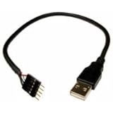 Adapter Cable, USB 2.0, IDC 5 Male (single row) to USB A Male (Used to connect devices designed to plug into USB motherboard header pins to an external USB 2.0 connector)