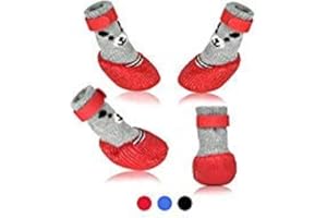 IDEASPARK Dog Cat Boots Shoes Socks with Adjustable Waterproof Breathable and Anti-Slip Sole All Weather Protect Paws(Only for Tiny Dog) (S, Red)