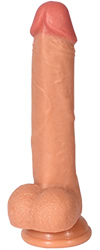 SHEQU Realistic Dildo with Suction Cup for Vagina & Anal Play, 8.8 Inch Ultra-soft Flexible Silicone Penis Dong with Lifelike Glans and Balls for Hands-free Play, Sex Toy for Women Masturbation(Shawn)