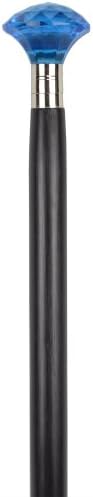 Solid Blue Cut Glass Knob Head Cane Wood Walking Stick