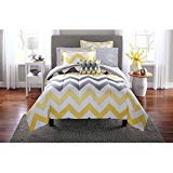 Mainstays Yellow Grey Chevron Bed in a Bag Bedding Comforter Set, Queen