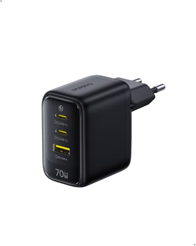 Baseus Enerfill USB C Charger 70W, 3-Port GaN6 Fast Charger, Compact Charger for MacBook Air, iPhone 17/16/15 Pro MAX, iPad Pro, Galaxy S25/S24, Pixel, Laptop and More
