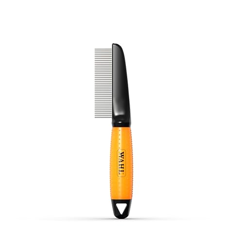 WAHL Grooming Comb for Dogs and Cats, Pet Grooming Tools, Minimal Pulls, Stainless Steel Teeth, Gel Handle, Orange