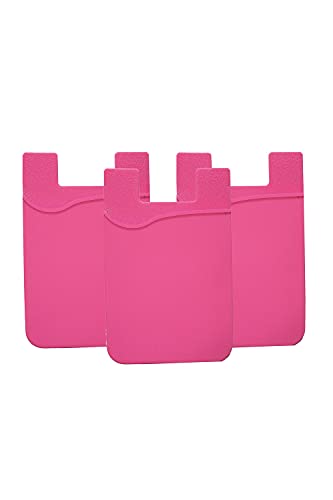 Phone Wallet Cell Phone Card Wallet. Silicone Card Wallet with 3M Adhesive. Universal Compatible, iPhone, iPad, Android etc. (Hot Pink)