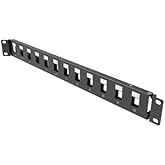 QiaoYoubang 1U Hinged 12-Port Blank Keystone Patch Panel, 19" Metal | Rackmount Housing Compatible with Cat 5, Cat5e, Cat6, Cat6a Keystones of audio video and data (1U12H)