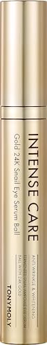 Tonymoly Intense Care 24K Gold Snail Eye Serum – Anti-Aging, Reduces Puffiness, Dark Circles & Wrinkles – Hyaluronic Acid & Peptides – 360° Eye Roller, 20ml