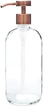 Rail19 Market Clear Glass Soap Dispenser with Metal Soap Pump for Kitchens and Baths - Great for Liquid Hand Soap and Lotion (Copper Fuente)