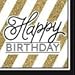 Black & Gold Glitter Happy Birthday Supplies Party Pack - Dinner Plates, Dessert Plates, Napkins and Gold Sparkle Cutlery (Forks Knives Spoons)