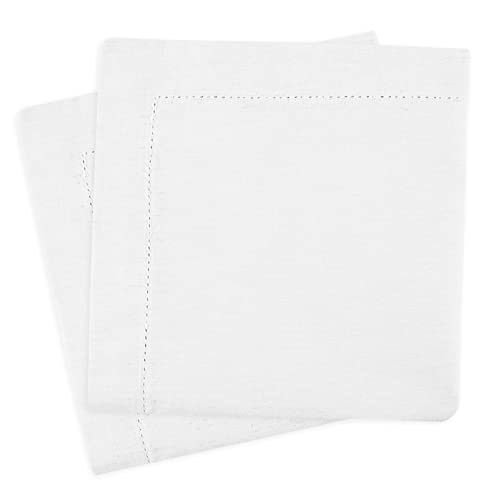 Sweet Needle - Pack of 12 Napkins 50 x 50 cm White – Linen Look High Quality Cotton Linen Blend – 100% Natural Cellulose Fibre – White