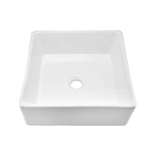 Logmey 15''x15'' Square Above White Porcelain Ceramic Bathroom Vessel Vanity Sink Art Basin ...