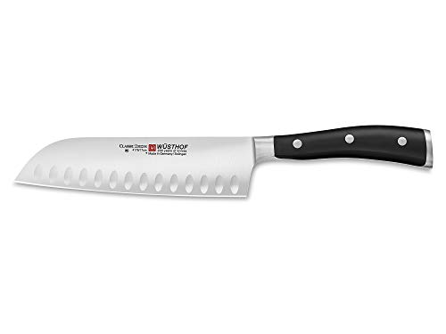 Wusthof WU4176 Classic Ikon 7-Inch Santoku, Hollow Edge, Black