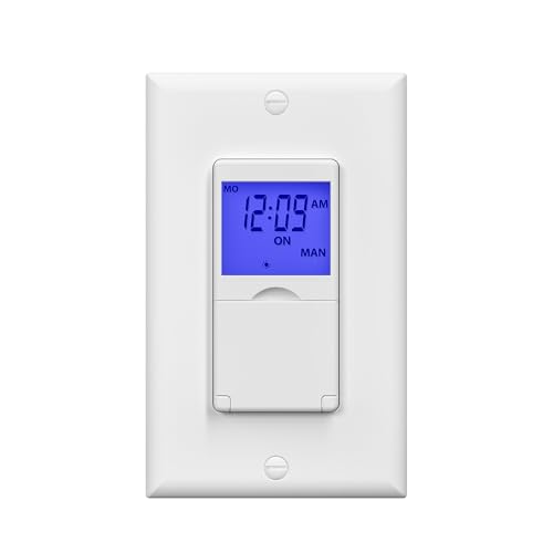 BN-LINK 7 Day Programmable in-Wall Timer Switch for Lights, Digital Light Switch Timer Indoor, Single Pole and 3 Way (Compatible with SPDT) Both Use, Neutral Wire Required, Blue Backlight, ETL Listed