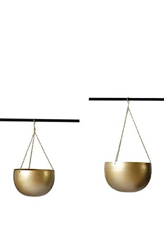 PLANTERS Bowl Shape Metal Hanging Planter for Balcony Home and Office Decoration (Golden, Large)