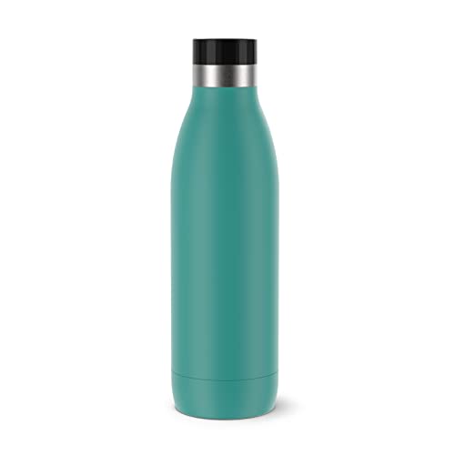 Emsa Bludrop N31110 Insulated Water Bottle, 0.7 Litres, 100% Leak-Proof, Quick-Press Closure, Ergonomic 360° Drinking Enjoyment, 12 Hours Warm, 24 Hours Cool, Easy to Clean, Stainless Steel, Powder