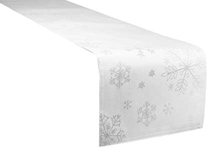 Lavin Holiday Table Runner, Rectangle Table Cover Polyester Smooth Fabric Washable Durable Double Layers Perfect for Holiday and Winter, Twinkle Snowflakes, Silver/White, 13x72 Inch