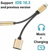 GOLD-Lightning Cable, Cell Connectors 2 in 1 Lightning Adapter, iPhone 7 Lightning to 3.5mm Headphone Adapter,Charge Adapter, Earphone Adapter - Upgraded for IOS 10.3+ (GOLD)