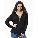 Greatrees Women's Casual Pendant Zipper V Neck Long Sleeve Dress Blouse