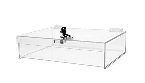 Acrylic Locking Display Case with Keys 12" x 8" x 2.75" Clear Rectangular Countertop Plexiglass Tray with Lid for Retail Merchandise Collectibles Jewelry Currency and Coins by Marketing Holders