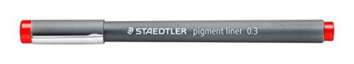 STAEDTLER 308 03-2 Pigment Liner Fineliner Pen for Writing & Technical Drawing - Red, 0.3mm (Box of 10)
