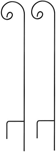 Ashman Shepherd Hook 65 Inch Curled (2 Pack), 1/2 Black Inch Diameter, Solid Metal for Hanging Plant Bird Feeders, Mason Jars, Flower Basket, Christmas Lights, Lanterns, Garden Stakes, and Weddings