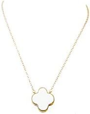 SONIA HOU Lucky Ducky Semi-Precious Gemstone Four Leaf Clover Pendant Necklace Electroplated in 24K Gold - Birthday Wedding Anniversary Engagement Bridal Party Graduation Gifts (Ivory Quartz)